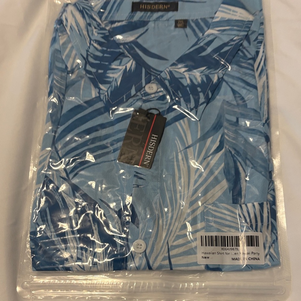HISDERN Blue Tropical Print Men's Shirt